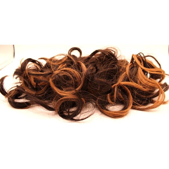 Curly Clip In Hair Extension 10" Ponytail Bun Brown Caramel Highlights Claw Clip - Picture 3 of 10